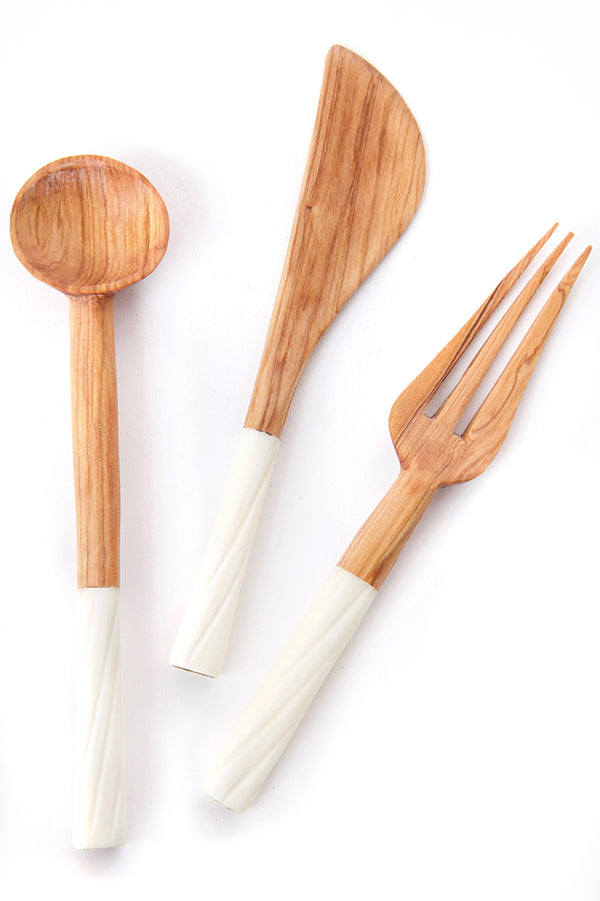 Antelope Antler Wild Olive Wood Serving Utensils