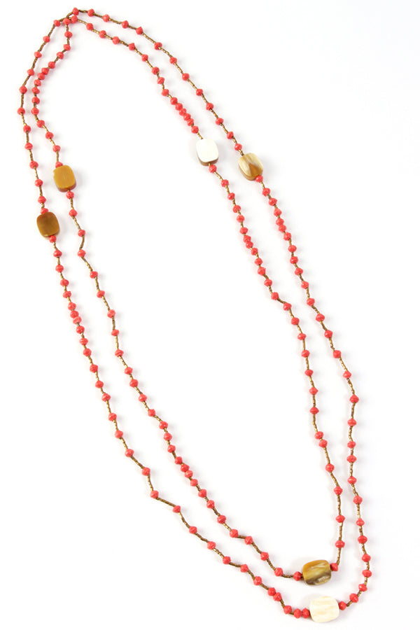 Ajuna Malaika Paper Bead Wrap Necklace in Coral