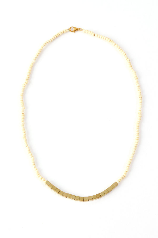 Ajuna Zoe Paper Bead and Brass Necklace in Cream