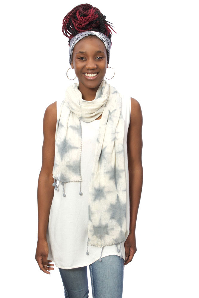 Grey Star Cotton Cloud Scarf from Mali