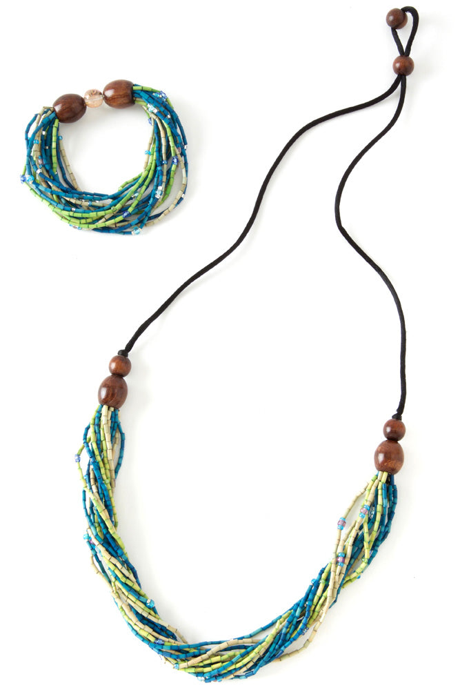 Morning Dip Multi-Strand Zulugrass & Acacia Wood Necklace