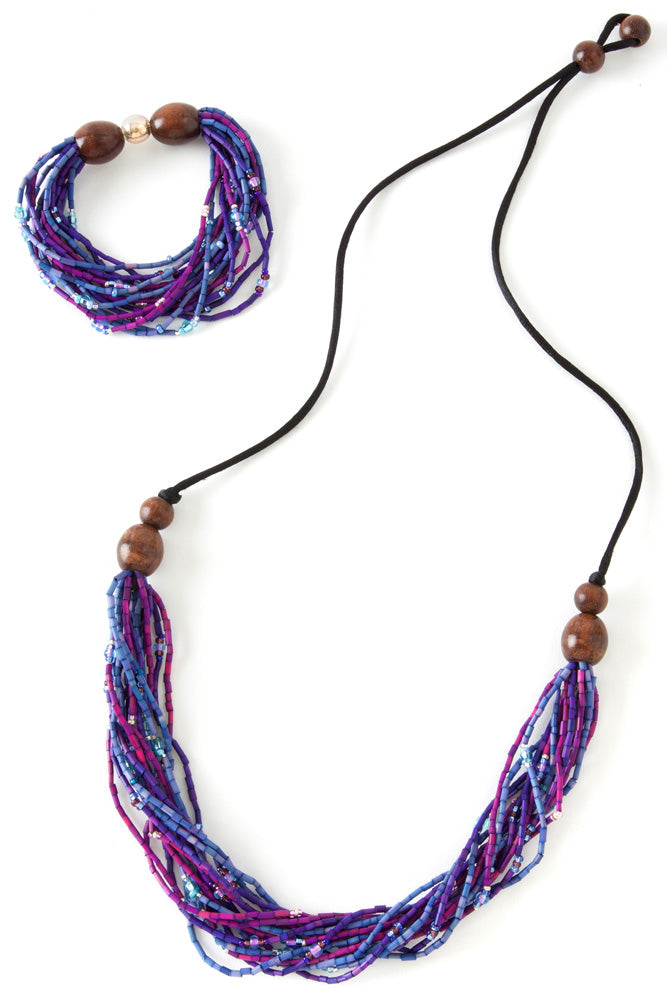 Hydrangea Multi-Strand Zulugrass & Acacia Wood Necklace