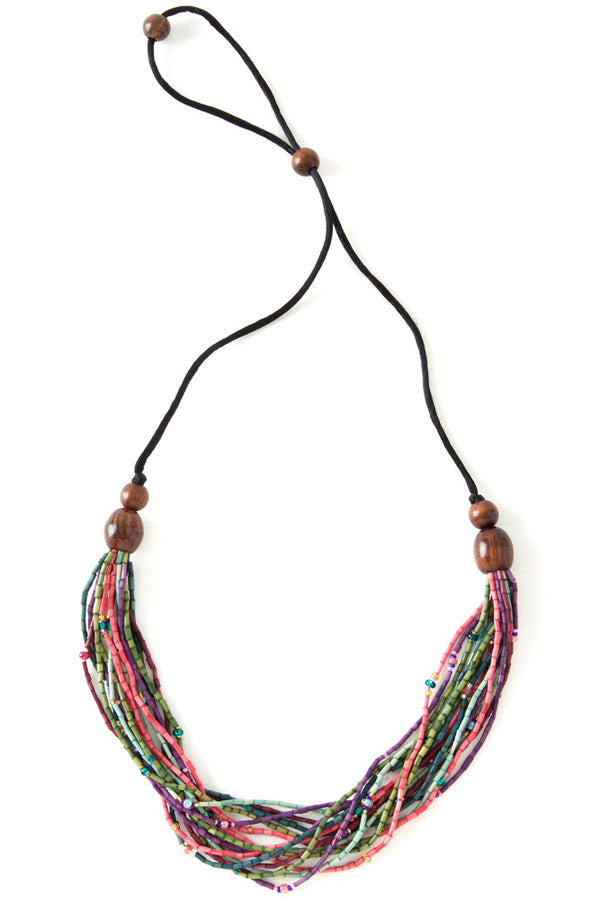 Potpourri Multi-Strand Zulugrass & Acacia Wood Necklace