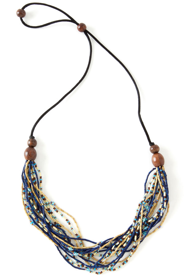 Sky Multi-Strand Zulugrass & Acacia Wood Necklace