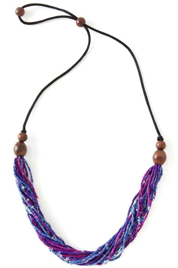 Hydrangea Multi-Strand Zulugrass & Acacia Wood Necklace