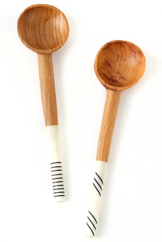 Wild Olive Wood Spoon with Etched Cow Bone Handles