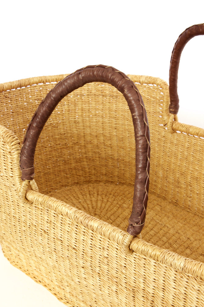 Ghanaian Natural Moses Basket with Leather Handles