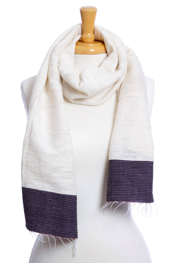 Ethiopian Cotton Luxe Scarf with Purple Border