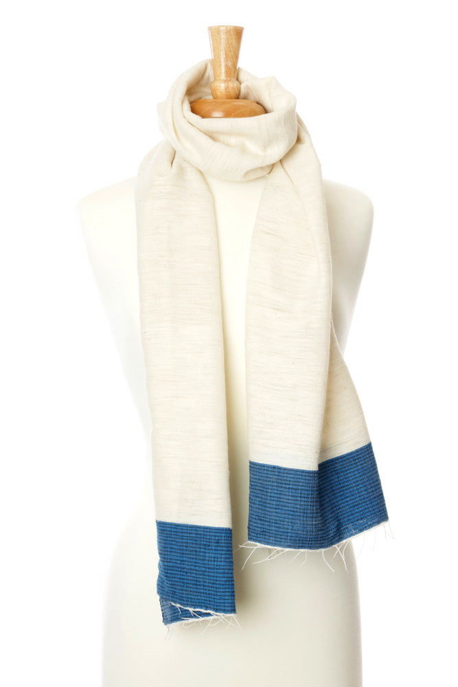 Ethiopian Cotton Luxe Scarf with Periwinkle Border