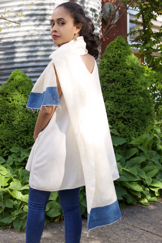 Ethiopian Cotton Luxe Scarf with Periwinkle Border