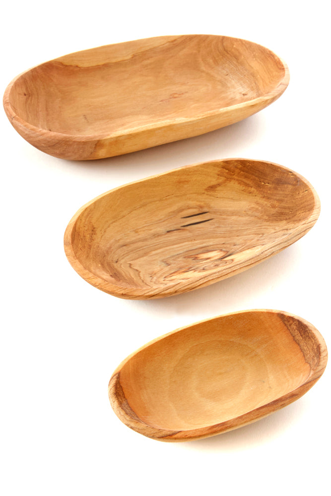 Set of Three Wild Olive Wood Serving Bowls