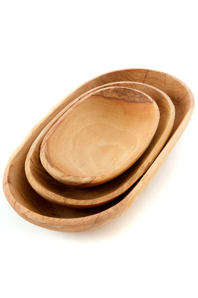 Set of Three Wild Olive Wood Serving Bowls