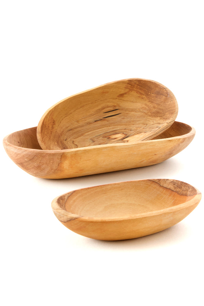 Set of Three Wild Olive Wood Serving Bowls