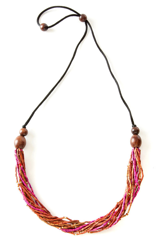 Cinnabar Multi-Strand Zulugrass & Acacia Wood Necklace