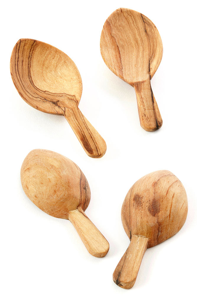 Set of Four Wild Olive Wood Leaf Scoops