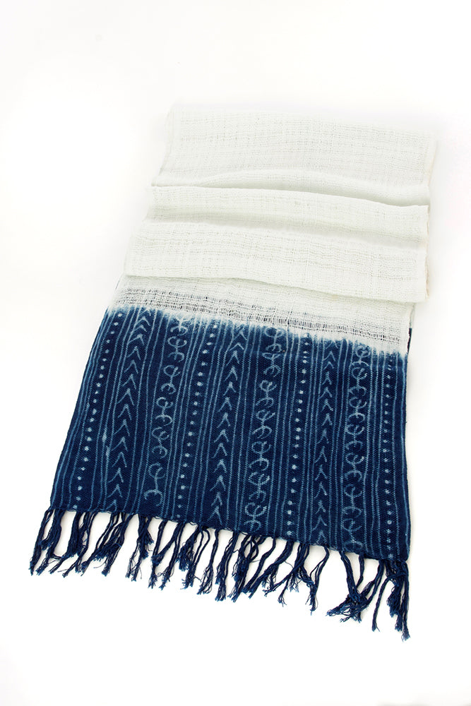 Indigo Mudcloth Organic Cotton Open Weave Scarf