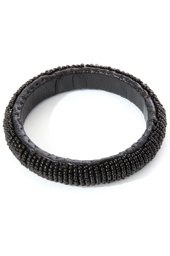 Black Beaded Leather Bracelet from Kenya