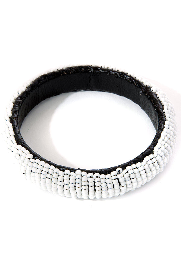 White Beaded Leather Bracelet from Kenya