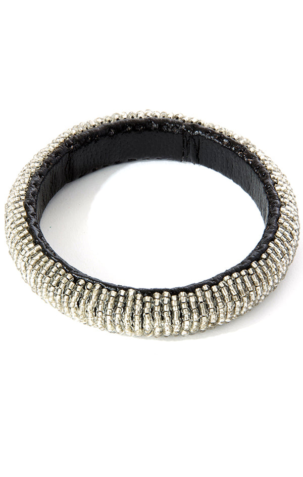 Silver Beaded Leather Bracelet from Kenya