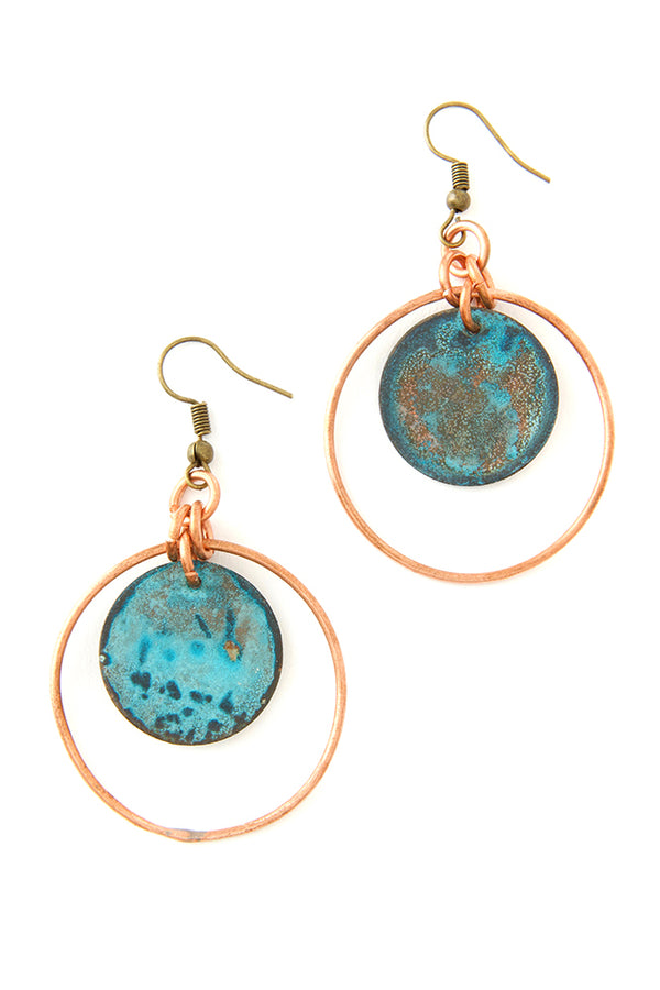 Copper Viridian Disc Earrings