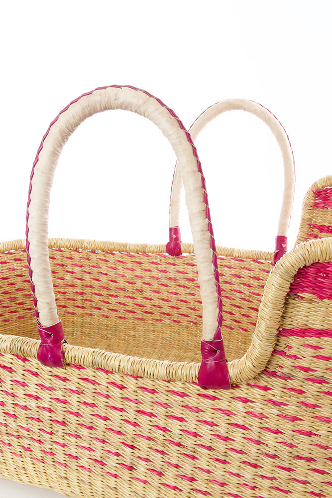 Ghanaian Primrose Moses Basket with Leather Handles