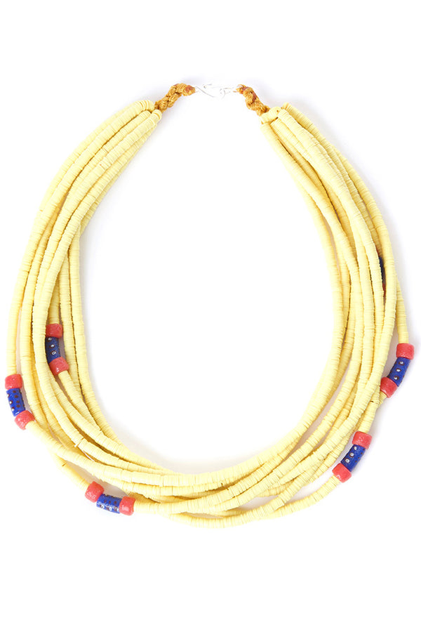 Butter Yellow Phono Disc & Powder Glass Bead Necklace