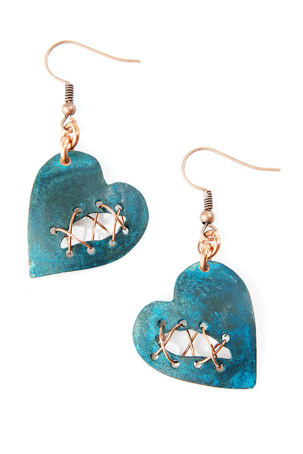 Mended Heart Copper Viridian Earrings