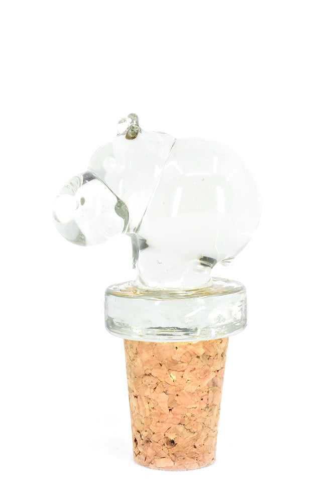 Handblown Recycled Glass Hippo Bottle Stopper