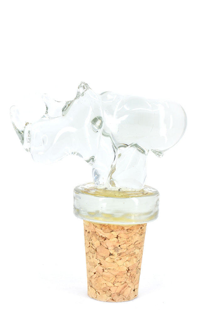 Handblown Recycled Glass Rhino Bottle Stopper