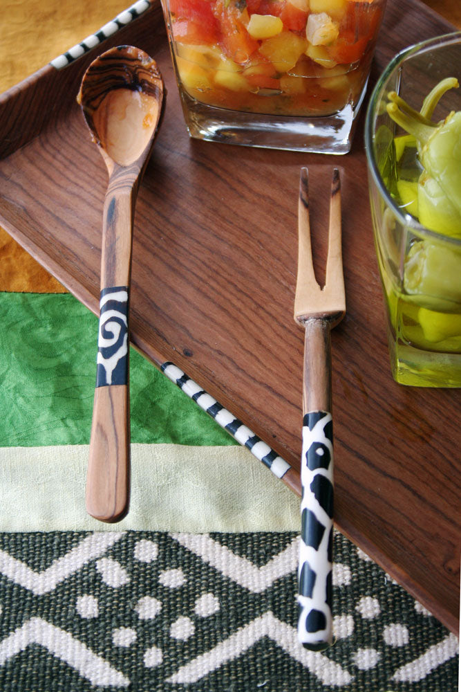 Wild Olive Wood Cocktail Fork with Bone Handle