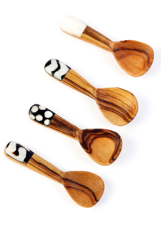 Set of 4 Cutest Wild Olive Wood and Bone Spice Spoons