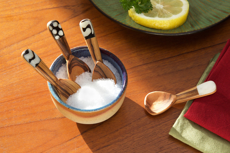 Set of 4 Cutest Wild Olive Wood and Bone Spice Spoons