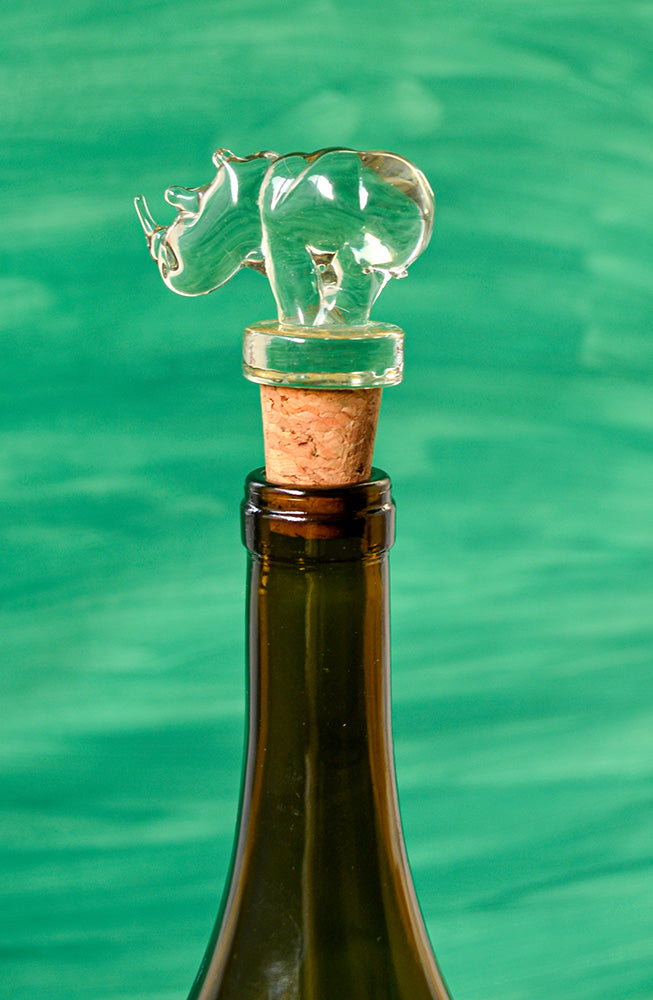 Handblown Recycled Glass Rhino Bottle Stopper