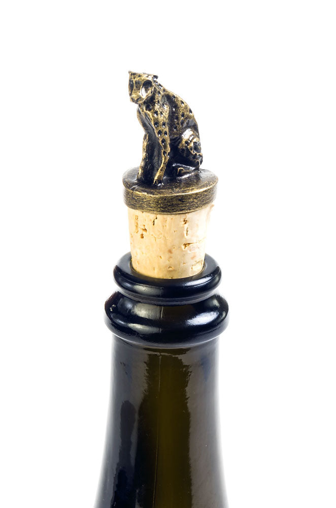 South African Brass Cheetah Wine Bottle Stopper