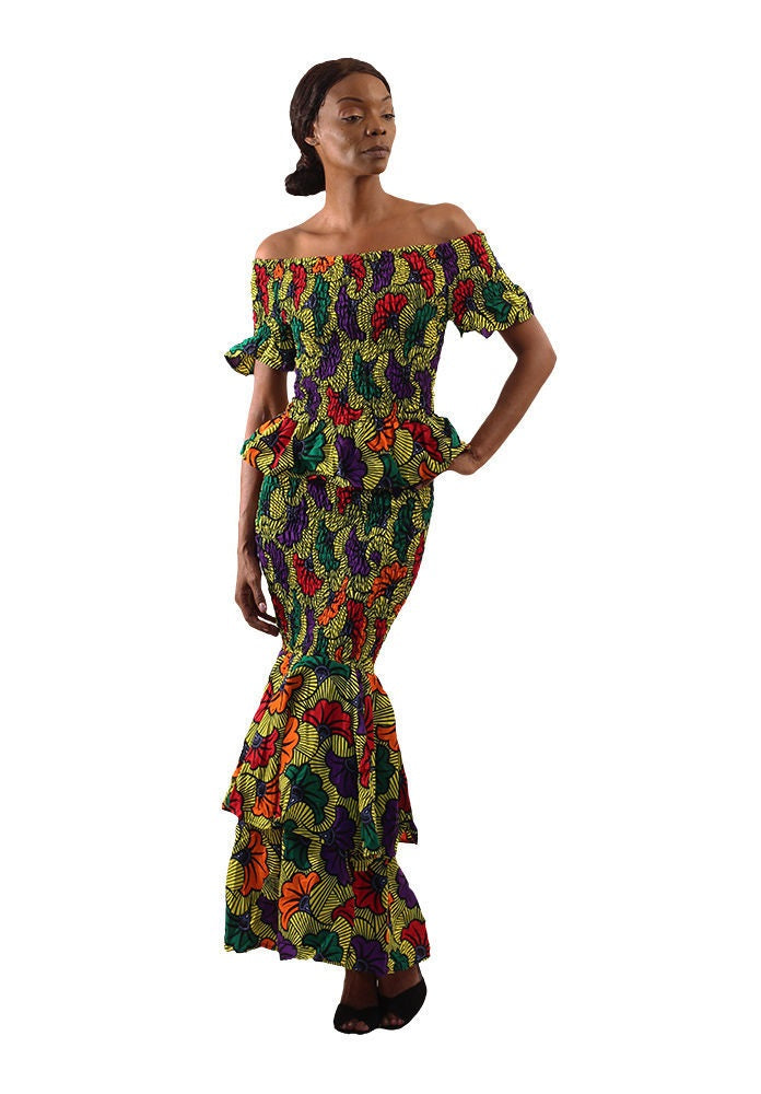 Ghanaian Yellow Flower 2-Piece Elastic Skirt Set